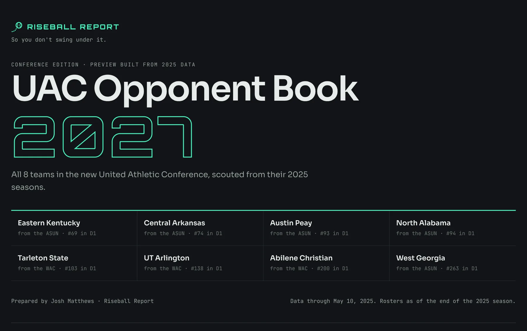 Cover of the UAC Opponent Book 2027 preview, listing the eight member schools